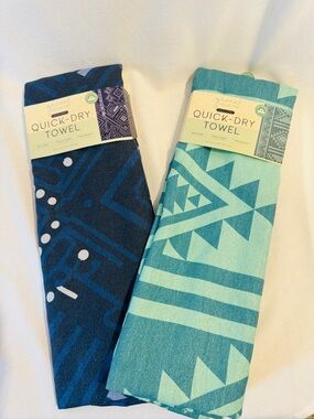 Lot Of 2 Quick Dry Micro Terry Towels Green Collective Geometric Beach Gym Towel
